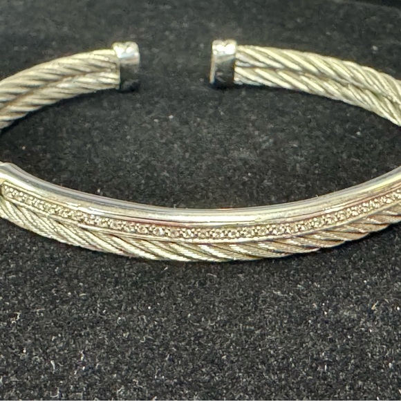 Philippe Charriol 18K White Gold And Diamond Steel Cable Bracelet - Picture 2 of 8